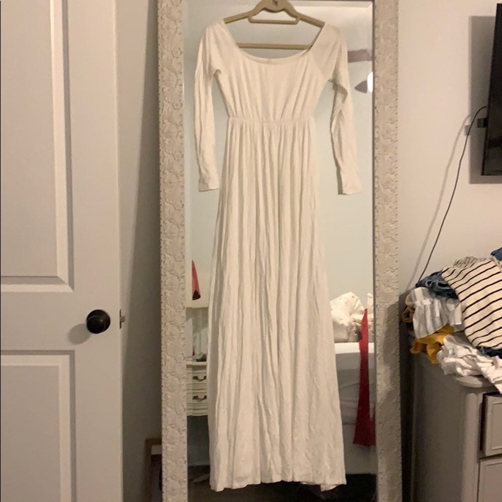White Ivory Floor Length Pink Blush Dress